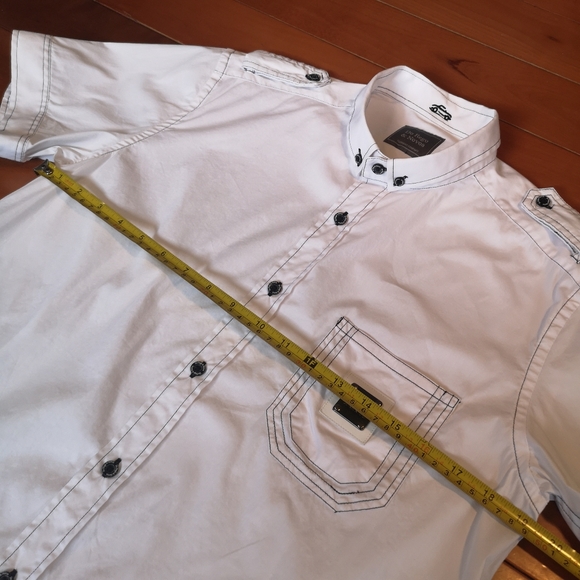 DR&N White Sirt Black Thread, Short Sleeve Button Down Causal Slim Wear Size: XL - Picture 11 of 13